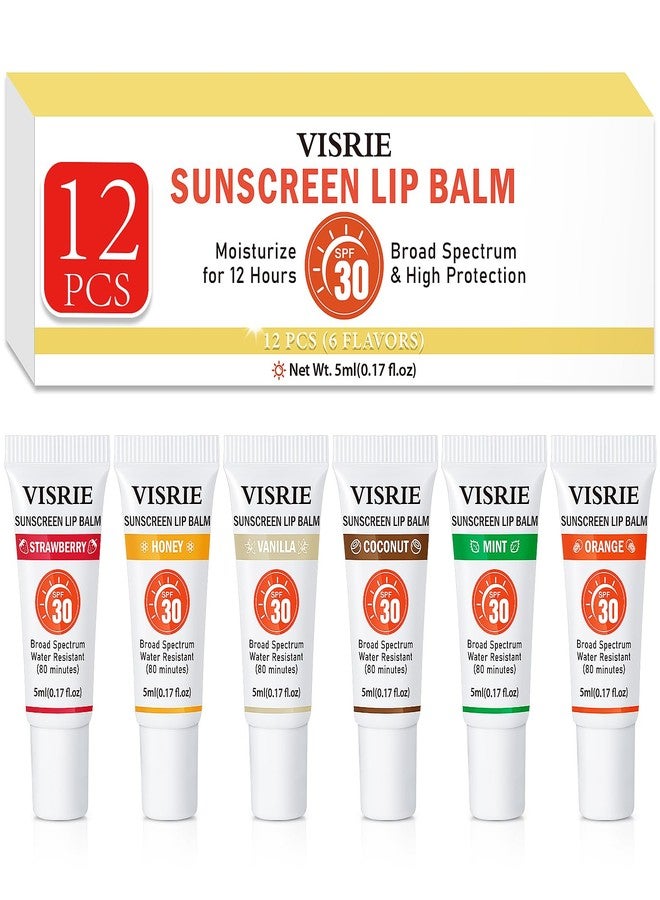 VISRIE SPF 30 Lip Sunscreen, SPF Lip Balm Bulk 12 Pack, Moisturizing Sunscreen Lip Balm with Vitamin E and Shea Butter, Non-Sticky SPF Lip Gloss for All Skin Tones-Clear - Image 1